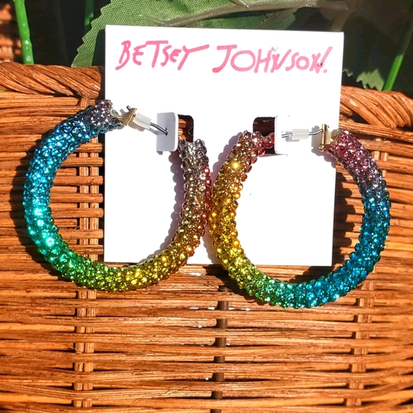 Betsey Johnson Jewelry - Betsey Johnson Rainbow Hoop Earrings